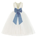 Ivory V-Back Satin Flower Girl Dresses with Colored Sash Special Events Formal Evening Gown 219T(4)