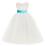 Ivory V-Back Satin Flower Girl Dresses with Colored Sash Special Events Formal Evening Gown 219T(4)