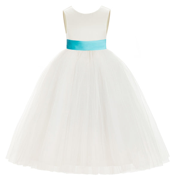 Ivory V-Back Satin Flower Girl Dresses with Colored Sash Special Events Formal Evening Gown 219T(4)