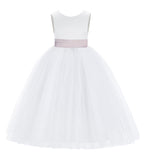 White V-Back Satin Flower Girl Dresses with Colored Sash Special Occasion Formal Events 219T(5)