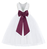 White V-Back Satin Flower Girl Dresses with Colored Sash Special Occasion Formal Events 219T(5)