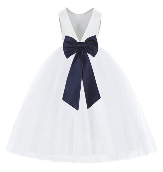 White V-Back Satin Flower Girl Dresses with Colored Sash Special Occasion Formal Events 219T(5)