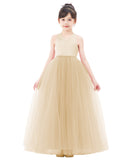 Crossed Straps Satin Flower Girl Dress with Rhinestones for Dance Recital Princess Ballroom Gown 240