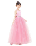 Crossed Straps Satin Flower Girl Dress with Rhinestones for Dance Recital Princess Ballroom Gown 240