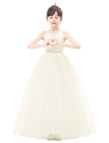 Crossed Straps Satin Flower Girl Dress with Rhinestones for Dance Recital Princess Ballroom Gown 240