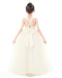 Crossed Straps Satin Flower Girl Dress with Rhinestones for Dance Recital Princess Ballroom Gown 240