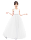 Crossed Straps Satin Flower Girl Dress with Rhinestones for Dance Recital Princess Ballroom Gown 240