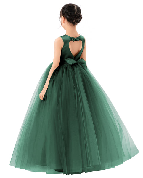 Satin Heart Cutout Tulle Flower Girl Dresses Pretty Princess Ballroom Dance Recital Junior Prom 247