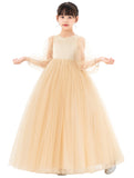 V-Back Flower Girl Dress with Tulle Sleeves for Special Occasions Wedding Beauty Pageant Recital 249
