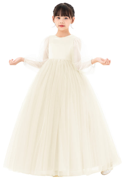 V-Back Flower Girl Dress with Tulle Sleeves for Special Occasions Wedding Beauty Pageant Recital 249