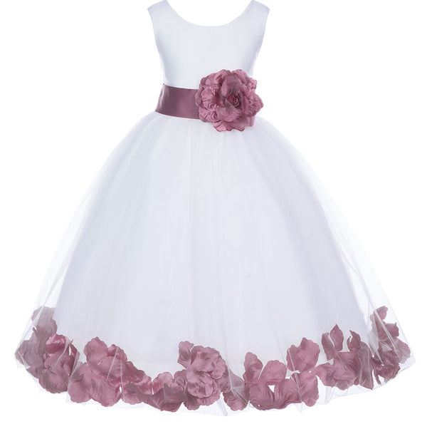 Ivory Elegant Wedding Pageant Special Events Petals Flower Girl Dress with Bow Tie Sash 302T(6)