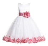 White Elegant Bridesmaid Pageant Special Occasions Rose Petals Flower Girl Dress 302T(2)