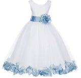 White Tulle Floral Petals Flower Girl Dress Special Occasions Junior Pageant Wedding Holiday 302S(5)