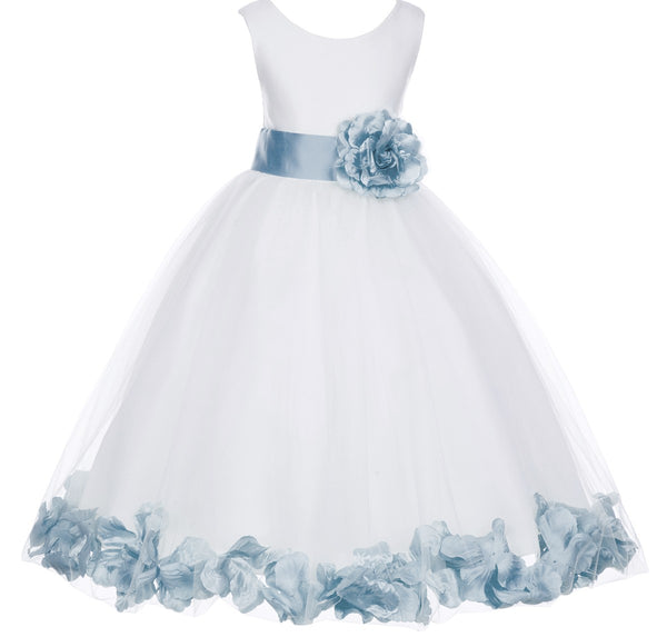 White Tulle Floral Petals Flower Girl Dress Special Occasions Junior Pageant Wedding Holiday 302S(5)