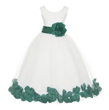 White Tulle Floral Petals Flower Girl Dress Special Occasions Junior Pageant Wedding Holiday 302S(3)