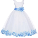 White Elegant Bridesmaid Pageant Special Occasions Rose Petals Flower Girl Dress 302T(6)