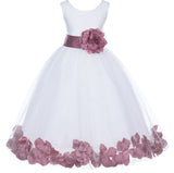 White Elegant Bridesmaid Pageant Special Occasions Rose Petals Flower Girl Dress 302T(6)