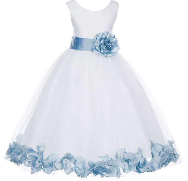 White Elegant Bridesmaid Pageant Special Occasions Rose Petals Flower Girl Dress 302T(6)