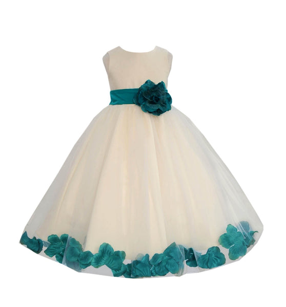 Ivory Elegant Wedding Pageant Special Events Petals Flower Girl Dress with Bow Tie Sash 302T(4)