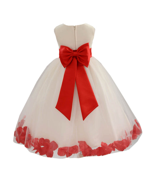 Ivory Elegant Wedding Pageant Special Events Petals Flower Girl Dress with Bow Tie Sash 302T(3)