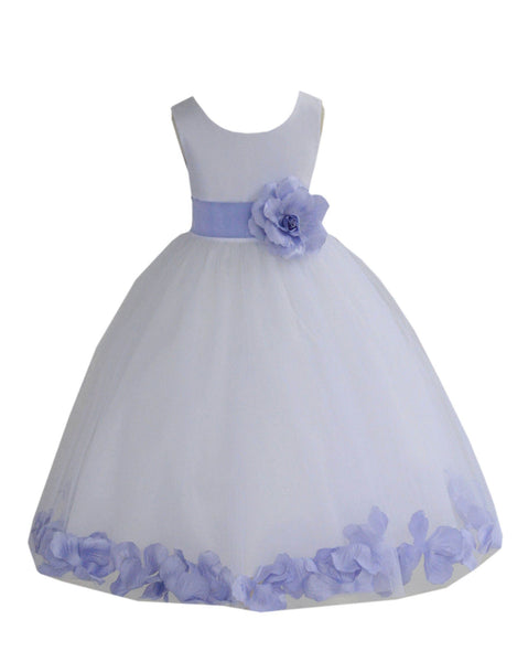 White Elegant Bridesmaid Pageant Special Occasions Rose Petals Flower Girl Dress 302T(3)