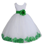 White Elegant Bridesmaid Pageant Special Occasions Rose Petals Flower Girl Dress 302T(3)