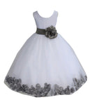 White Elegant Bridesmaid Pageant Special Occasions Rose Petals Flower Girl Dress 302T(4)