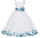 Ivory Elegant Wedding Pageant Special Events Petals Flower Girl Dress with Bow Tie Sash 302T(6)