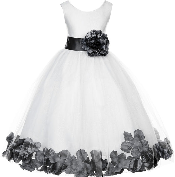 Ivory Elegant Wedding Pageant Special Events Petals Flower Girl Dress with Bow Tie Sash 302T(1)