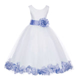 Ivory Tulle Floral Petals Flower Girl Dress Special Occasions Junior Pageant Wedding Holiday 302S(2)