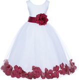 Ivory Elegant Wedding Pageant Special Events Petals Flower Girl Dress with Bow Tie Sash 302T(2)