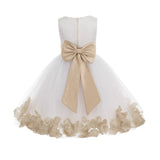 Ivory Elegant Wedding Pageant Special Events Petals Flower Girl Dress with Bow Tie Sash 302T(2)