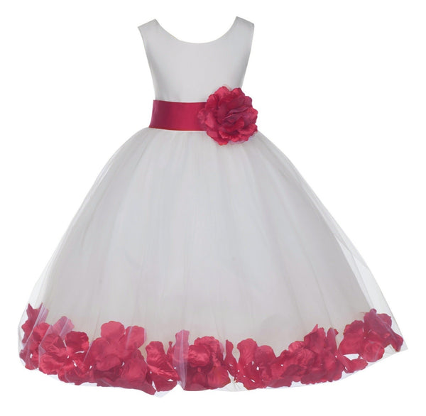 Ivory Elegant Wedding Pageant Special Events Petals Flower Girl Dress with Bow Tie Sash 302T(4)