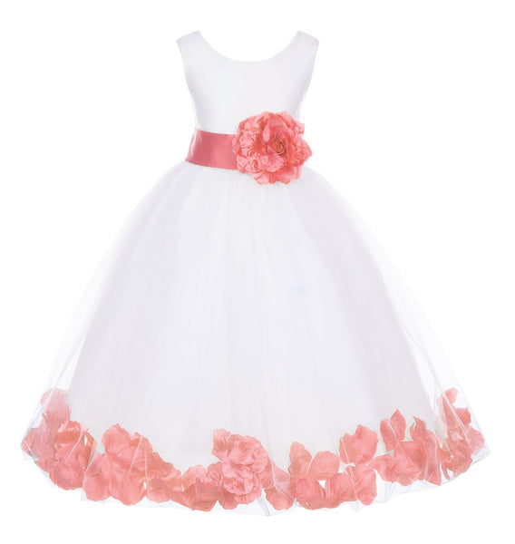 Ivory Tulle Floral Petals Flower Girl Dress Special Occasions Junior Pageant Wedding Holiday 302S(3)