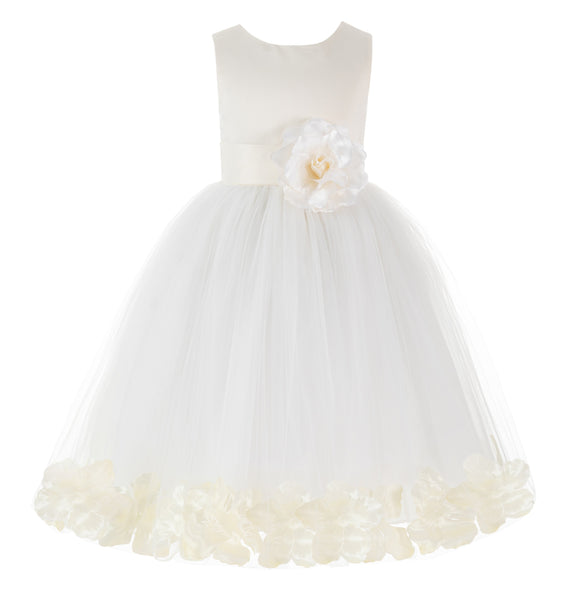 Ivory Elegant Wedding Pageant Special Events Petals Flower Girl Dress with Bow Tie Sash 302T(1)