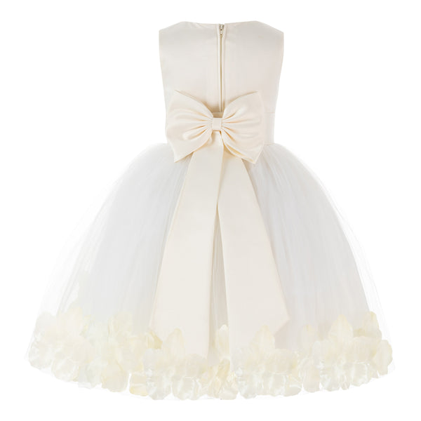 Ivory Elegant Wedding Pageant Special Events Petals Flower Girl Dress with Bow Tie Sash 302T(1)