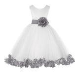 Ivory Elegant Wedding Pageant Special Events Petals Flower Girl Dress with Bow Tie Sash 302T(4)