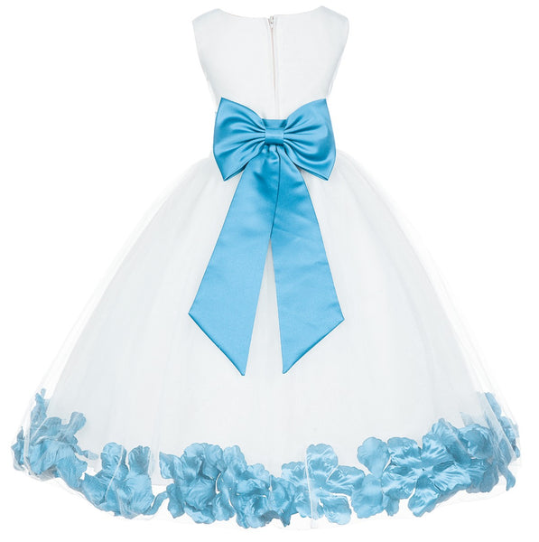 Ivory Elegant Wedding Pageant Special Events Petals Flower Girl Dress with Bow Tie Sash 302T(1)