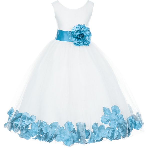 Ivory Elegant Wedding Pageant Special Events Petals Flower Girl Dress with Bow Tie Sash 302T(1)