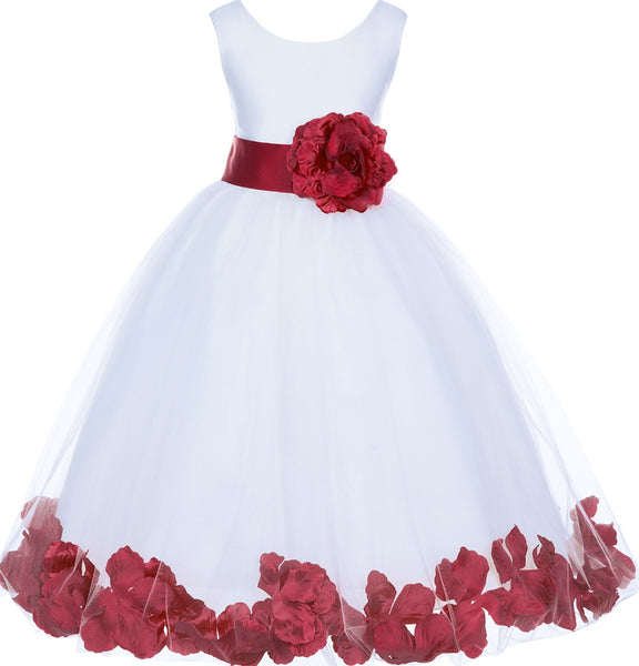 White Elegant Bridesmaid Pageant Special Occasions Rose Petals Flower Girl Dress 302T(1)