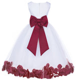 White Elegant Bridesmaid Pageant Special Occasions Rose Petals Flower Girl Dress 302T(2)