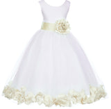 White Tulle Floral Petals Flower Girl Dress Special Occasions Junior Pageant Wedding Holiday 302S(5)