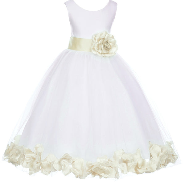 White Elegant Bridesmaid Pageant Special Occasions Rose Petals Flower Girl Dress 302T(2)