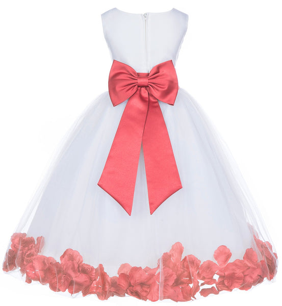 White Elegant Bridesmaid Pageant Special Occasions Rose Petals Flower Girl Dress 302T(1)