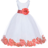 White Tulle Floral Petals Flower Girl Dress Special Occasions Junior Pageant Wedding Holiday 302S(6)