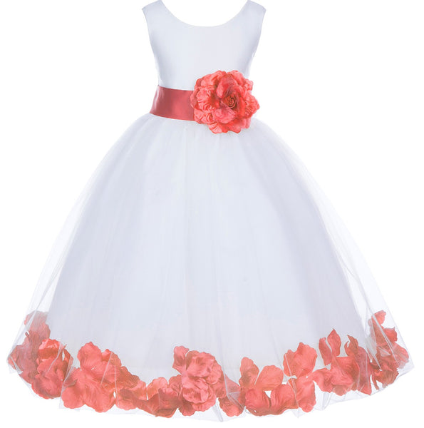 White Elegant Bridesmaid Pageant Special Occasions Rose Petals Flower Girl Dress 302T(1)