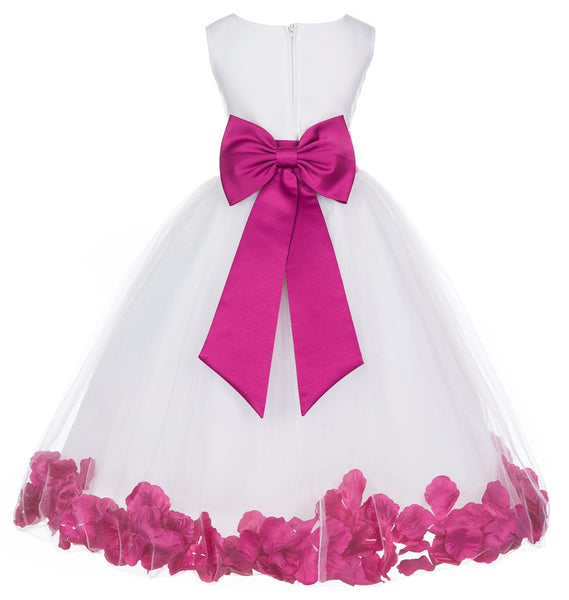 White Elegant Bridesmaid Pageant Special Occasions Rose Petals Flower Girl Dress 302T(1)