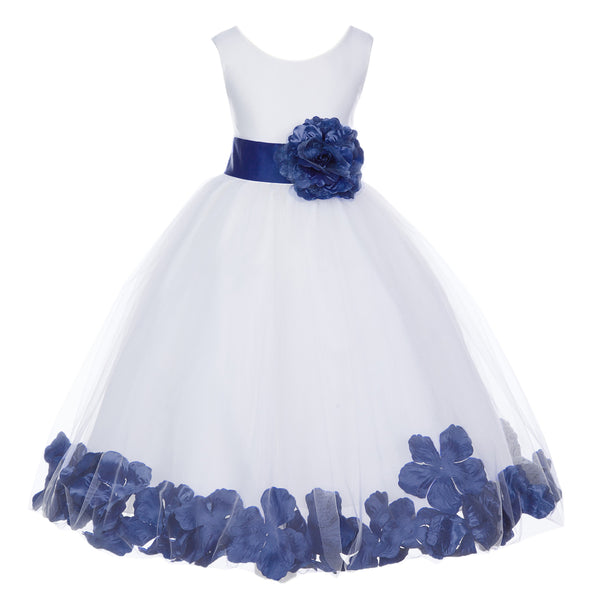 White Tulle Floral Petals Flower Girl Dress Special Occasions Junior Pageant Wedding Holiday 302S(6)