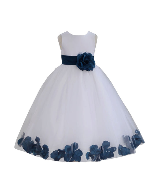 White Elegant Bridesmaid Pageant Special Occasions Rose Petals Flower Girl Dress 302T(2)