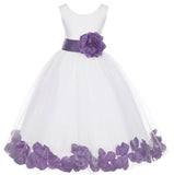 White Tulle Floral Petals Flower Girl Dress Special Occasions Junior Pageant Wedding Holiday 302S(1)